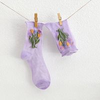 Women's Sweet Flower Cotton Mesh Crew Socks A Pair sku image 4