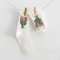 Women's Sweet Flower Cotton Mesh Crew Socks A Pair sku image 2