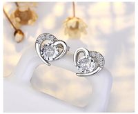 1 Pair Lady Sweet Heart Shape Inlay Copper Zircon Ear Studs sku image 5