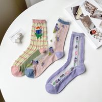 Women's Sweet Flower Nylon Jacquard Crew Socks A Pair main image 5