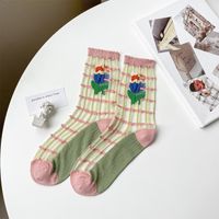 Women's Sweet Flower Nylon Jacquard Crew Socks A Pair sku image 1