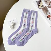 Women's Sweet Flower Nylon Jacquard Crew Socks A Pair sku image 3