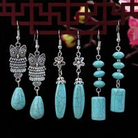 1 Pair Elegant Lady Ethnic Style Owl Flower Butterfly Turquoise Drop Earrings main image 1