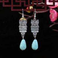 1 Pair Elegant Lady Ethnic Style Owl Flower Butterfly Turquoise Drop Earrings main image 3