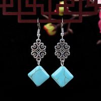 1 Pair Elegant Lady Ethnic Style Owl Flower Butterfly Turquoise Drop Earrings main image 2