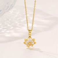 Stainless Steel 18K Gold Plated Simple Style Commute Plating Inlay Maple Leaf Zircon Pendant Necklace main image 4