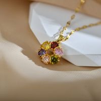 Simple Style Shiny Round Flower Titanium Steel Copper Plating Inlay Agate Zircon Pendant Necklace main image 1