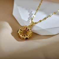 Simple Style Shiny Round Flower Titanium Steel Copper Plating Inlay Agate Zircon Pendant Necklace main image 6