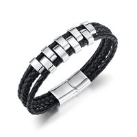 Hip-Hop Vintage Style Solid Color Stainless Steel Pu Leather Braid Artificial Leather Men'S Bangle main image 3