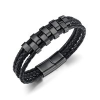 Hip-Hop Vintage Style Solid Color Stainless Steel Pu Leather Braid Artificial Leather Men'S Bangle main image 2