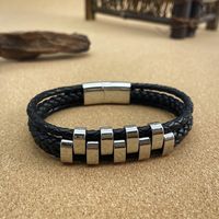 Hip Hop Style Vintage Couleur Unie Acier Inoxydable Faux Cuir Tresser Cuir Artificiel Hommes Bracelet main image 5