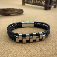 Hip-Hop Vintage Style Solid Color Stainless Steel Pu Leather Braid Artificial Leather Men'S Bangle main image 5