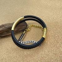 Hip-Hop Vintage Style Oval Stainless Steel Pu Leather Braid Artificial Leather Men'S Bangle main image 5