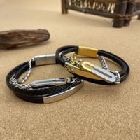 Hip-Hop Vintage Style Oval Stainless Steel Pu Leather Braid Artificial Leather Men'S Bangle main image 6