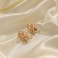 1 Pair Classical French Style Pastoral Flower Beaded Enamel Plating Freshwater Pearl Copper 18k Gold Plated Drop Earrings main image 3