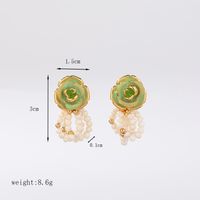 1 Pair Classical French Style Pastoral Flower Beaded Enamel Plating Freshwater Pearl Copper 18k Gold Plated Drop Earrings sku image 2