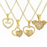 Streetwear Letter Heart Shape Copper Plating Inlay Zircon Gold Plated Pendant Necklace main image 1