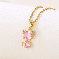 Stainless Steel 18K Gold Plated Sweet Plating Inlay Cat Artificial Diamond Pendant Necklace main image 9