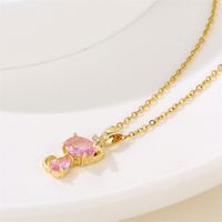 Stainless Steel 18K Gold Plated Sweet Plating Inlay Cat Artificial Diamond Pendant Necklace main image 10