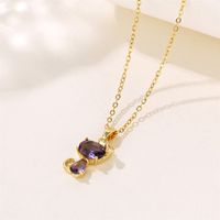 Stainless Steel 18K Gold Plated Sweet Plating Inlay Cat Artificial Diamond Pendant Necklace main image 3