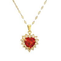 Ig Style Simple Style Heart Shape Stainless Steel Copper Plating Inlay Zircon Gold Plated Pendant Necklace main image 4