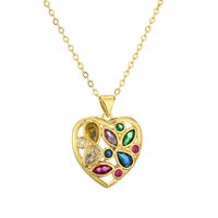 Simple Style Classic Style Water Droplets Heart Shape Copper Hollow Out Inlay Zircon Gold Plated Pendant Necklace sku image 6