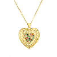Simple Style Classic Style Water Droplets Heart Shape Copper Hollow Out Inlay Zircon Gold Plated Pendant Necklace sku image 4