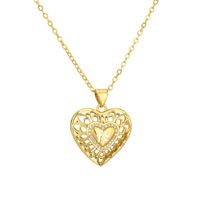 Simple Style Classic Style Water Droplets Heart Shape Copper Hollow Out Inlay Zircon Gold Plated Pendant Necklace sku image 2