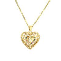 Simple Style Classic Style Water Droplets Heart Shape Copper Hollow Out Inlay Zircon Gold Plated Pendant Necklace sku image 1