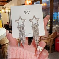 1 Pair Streetwear Pentagram Tassel Inlay Copper Artificial Diamond Drop Earrings sku image 2