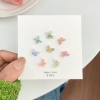 8 Pieces Sweet Flower Butterfly Epoxy Plastic Ear Studs sku image 1