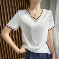 Camiseta De Manga Corta Camisetas Mujer De Casual De Estilo Clásico De Color Sólido main image 1