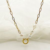 304 Stainless Steel 14K Gold Plated Simple Style Artistic Plating Circle Square Pearl Shell Necklace main image 1