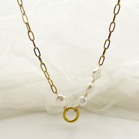 304 Stainless Steel 14K Gold Plated Simple Style Artistic Plating Circle Square Pearl Shell Necklace sku image 1