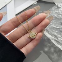 Simple Style Planet Stainless Steel Titanium Steel Plating Inlay Rhinestones Pendant Necklace main image 4