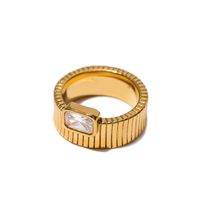 304 Stainless Steel Gold Plated Retro Plating Inlay Square Zircon Rings main image 5