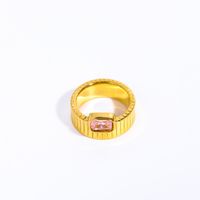 304 Stainless Steel Gold Plated Retro Plating Inlay Square Zircon Rings sku image 3