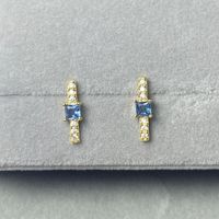 1 Pair Casual Simple Style Rectangle Plating Inlay Sterling Silver Zircon 14k Gold Plated Ear Studs main image 1
