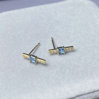 1 Pair Casual Simple Style Rectangle Plating Inlay Sterling Silver Zircon 14k Gold Plated Ear Studs main image 2