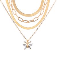 Ig Style Butterfly Alloy Plating Inlay Rhinestones Women's Layered Necklaces main image 2