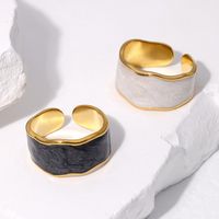 304 Stainless Steel 18K Gold Plated Simple Style Commute Enamel Plating Irregular AB Glue Pearl Cream Open Rings main image 1