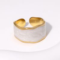 304 Stainless Steel 18K Gold Plated Simple Style Commute Enamel Plating Irregular AB Glue Pearl Cream Open Rings main image 4