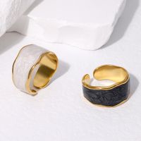 304 Stainless Steel 18K Gold Plated Simple Style Commute Enamel Plating Irregular AB Glue Pearl Cream Open Rings main image 3