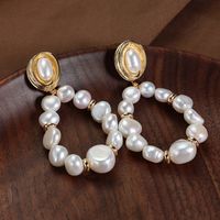 1 Pair Elegant Simple Style Irregular Beaded Plating Inlay Freshwater Pearl Copper Pearl Gold Plated Drop Earrings sku image 1
