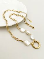 304 Stainless Steel 14K Gold Plated Simple Style Artistic Plating Circle Square Pearl Shell Necklace main image 3