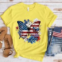 Women's T-shirt Short Sleeve T-shirts Printing Casual American Flag Butterfly main image 3