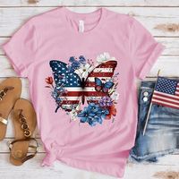 Women's T-shirt Short Sleeve T-shirts Printing Casual American Flag Butterfly main image 4