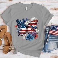 Women's T-shirt Short Sleeve T-shirts Printing Casual American Flag Butterfly main image 5