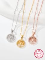 Casual Simple Style Round Tree Sterling Silver Plating Hollow Out Inlay Zircon 18k Gold Plated White Gold Plated Pendant Necklace main image 1