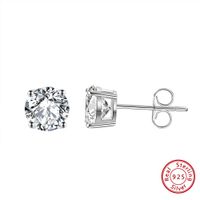 1 Paire Style Simple Couleur Unie Incruster Argent Sterling Zircon Boucles D'oreilles main image 3